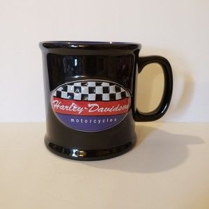 Harley Davidson Raised Racing Flag Large Black Coffee Mug 16 oz